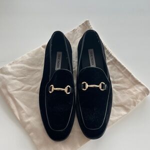 Steve Madden Black Velvet Loafers with Gold Accent